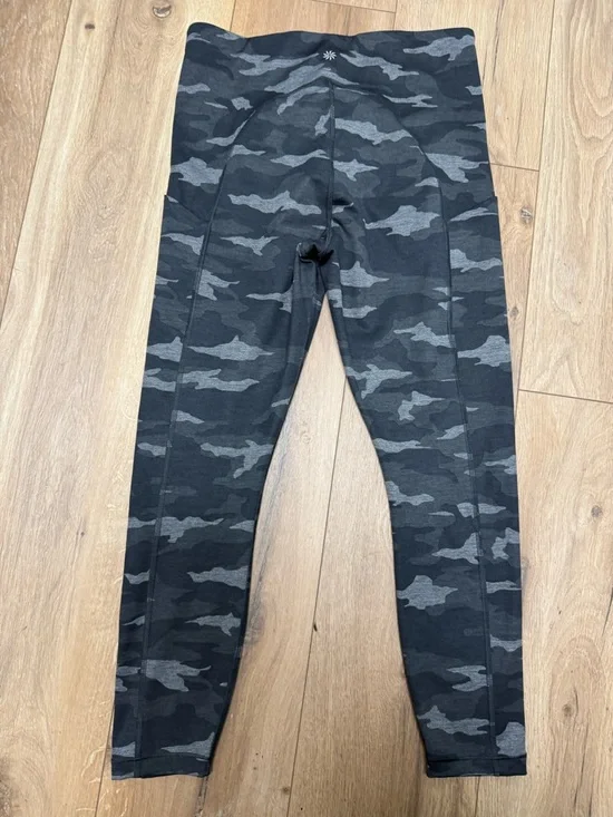 ATHLETA Ultimate Stash Pocket Gray & Black Camo 7/8 Tights Size Medium - Picture 11 of 14